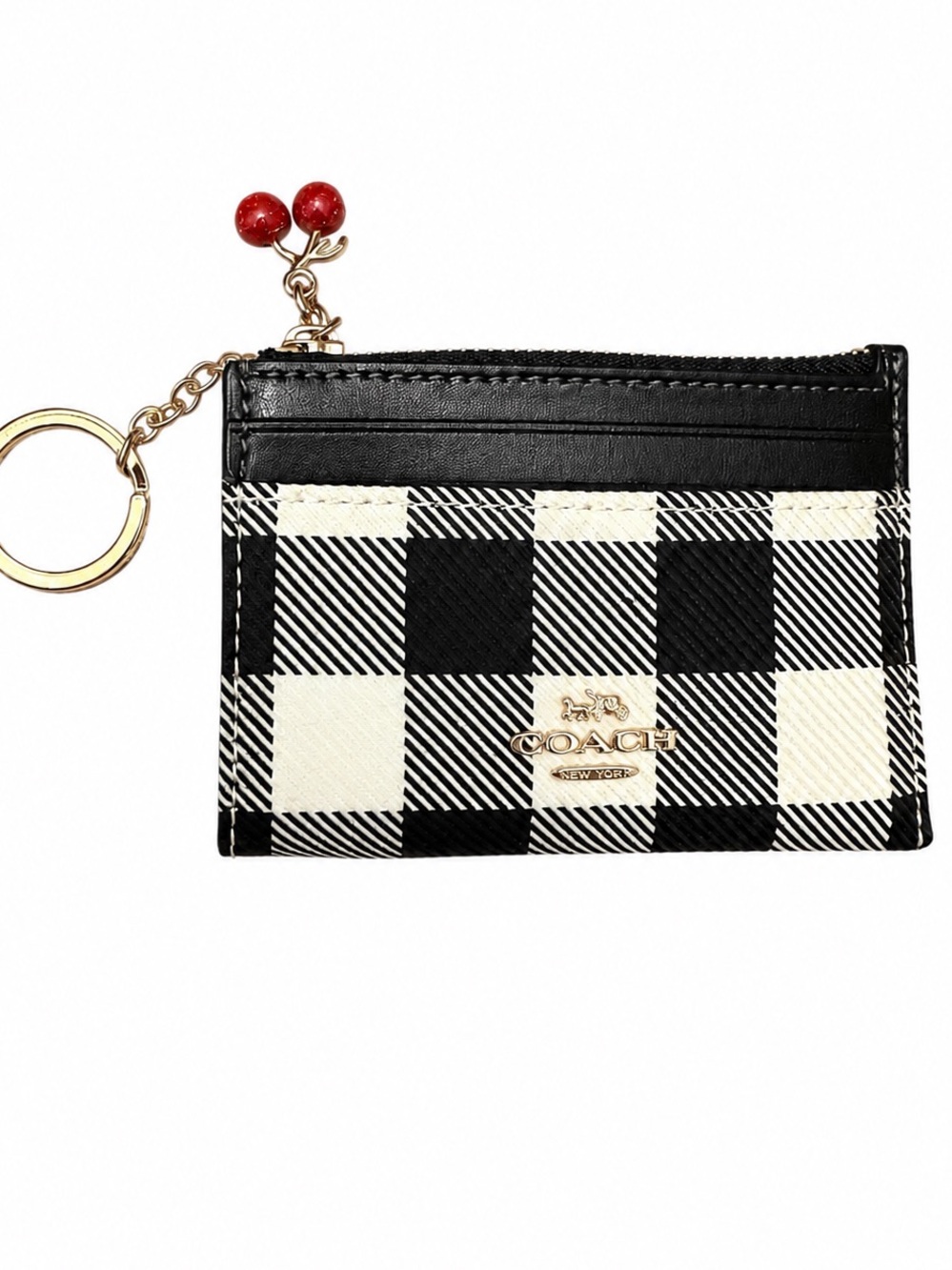 Coach NWT Black & White Plaid Compact Card Case - Picture 2 of 4